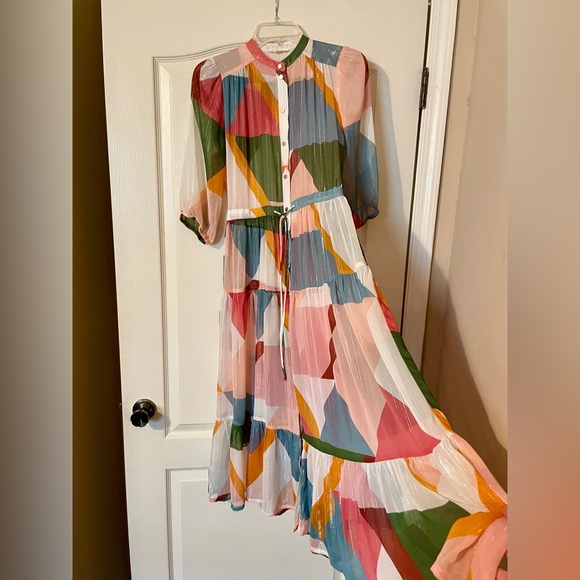 SUNCOO Paris Celina Multicolor Geometric Print Sheer Dress Size TO (XS) *READ - Picture 5 of 9